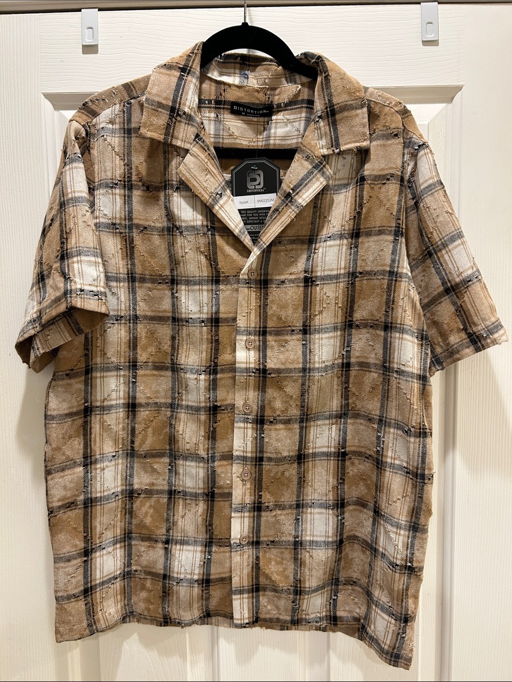 NWT Distortion Short-Sleeve Plaid Shirt